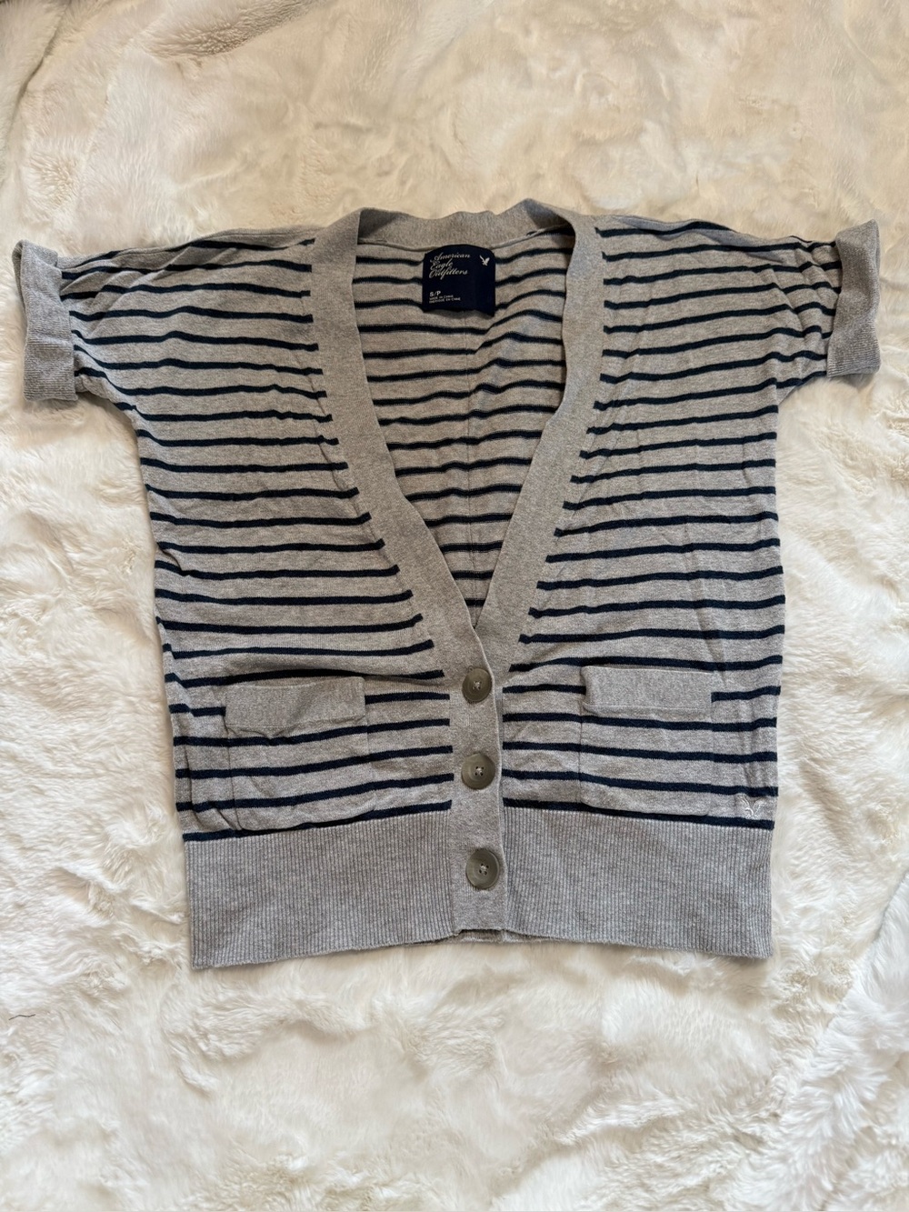 American Eagle Women’s Short Sleeve Striped Button Cardigan